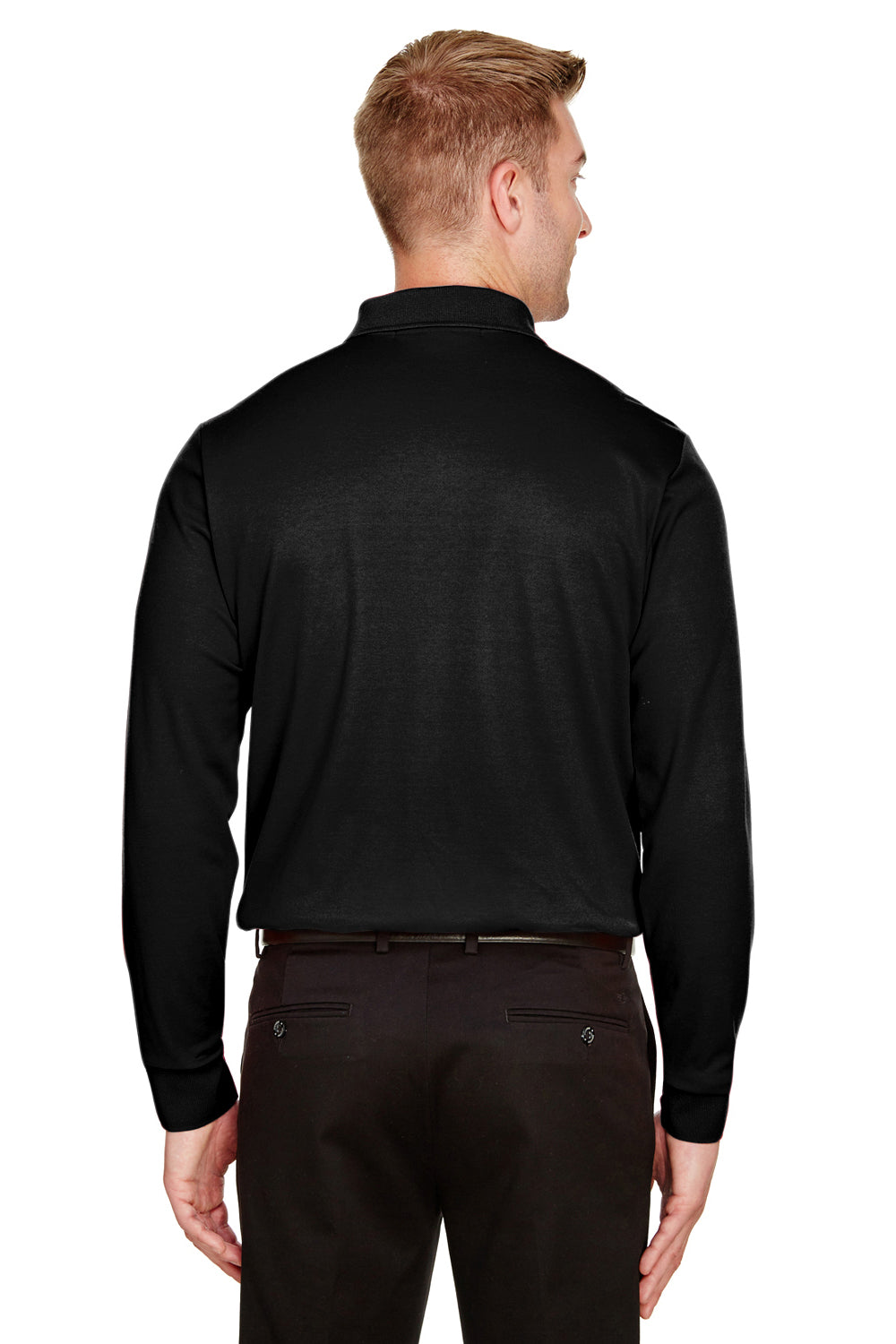 Devon & Jones DG20L/DG20LT Mens CrownLux Performance Moisture Wicking Long Sleeve Polo Shirt Black Model Back