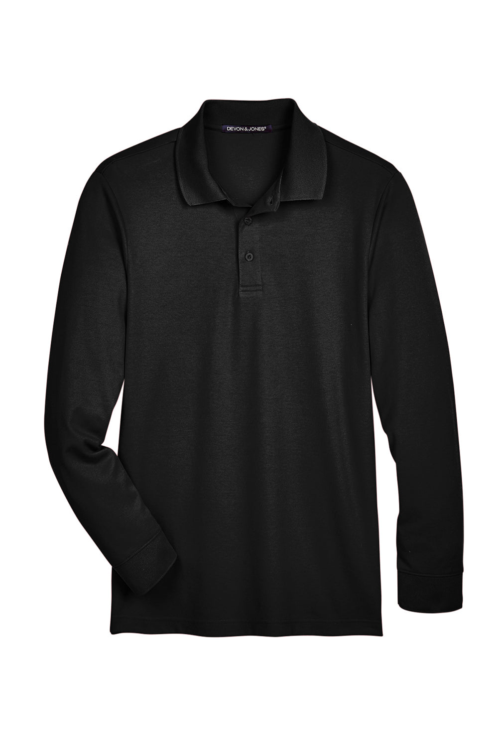 Devon & Jones DG20L/DG20LT Mens CrownLux Performance Moisture Wicking Long Sleeve Polo Shirt Black Flat Front