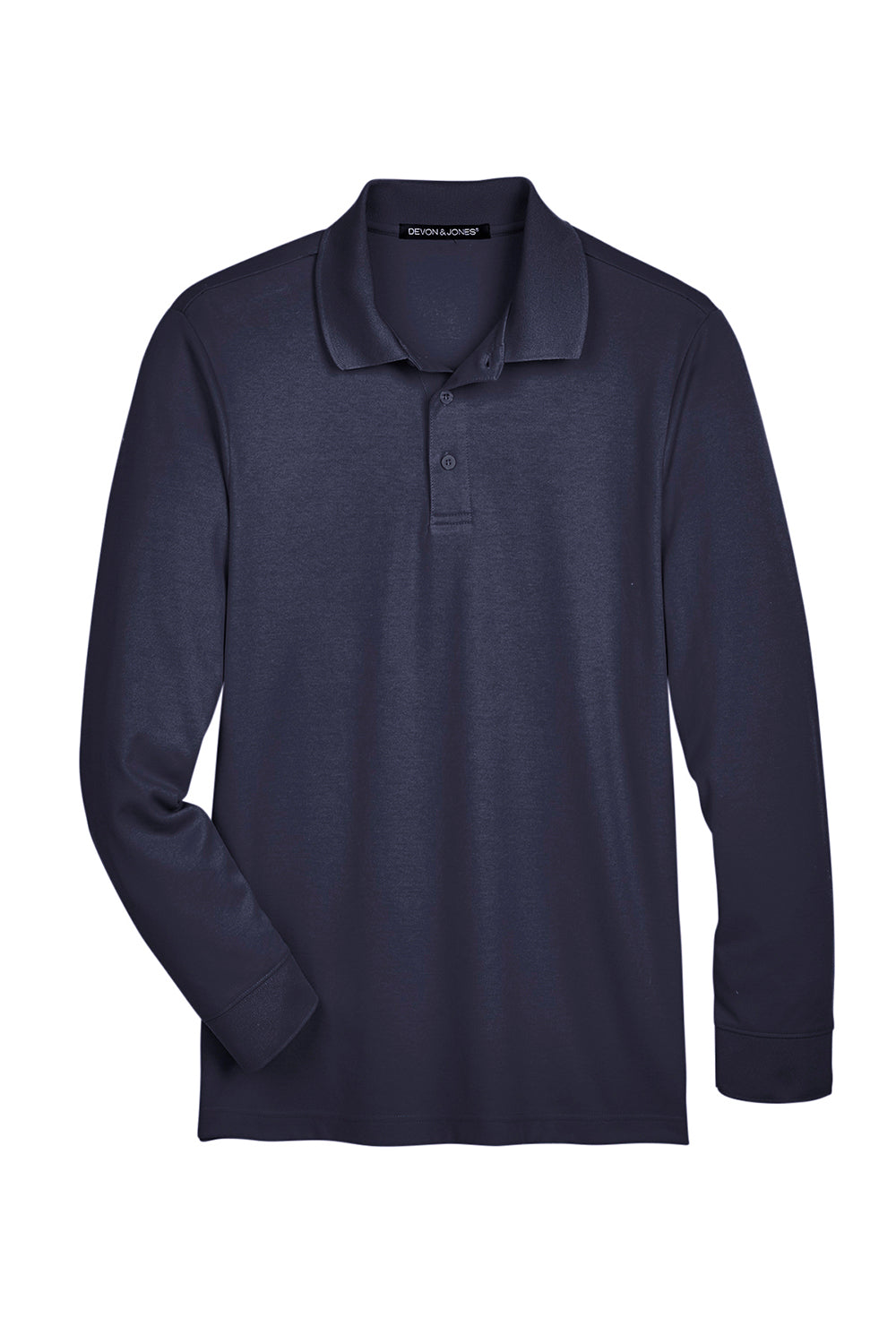 Devon & Jones DG20L/DG20LT Mens CrownLux Performance Moisture Wicking Long Sleeve Polo Shirt Navy Blue Flat Front