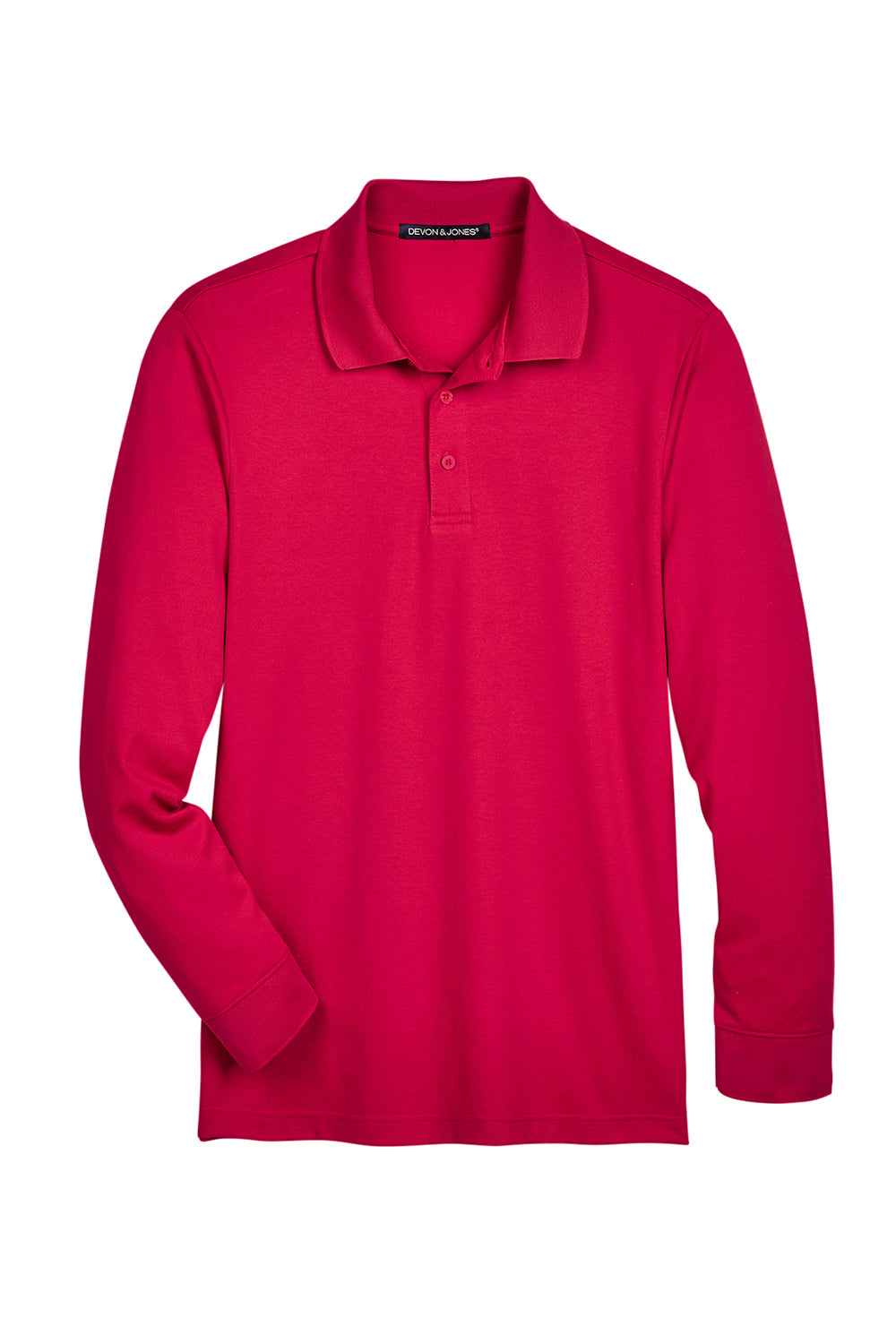 Devon & Jones DG20L/DG20LT Mens CrownLux Performance Moisture Wicking Long Sleeve Polo Shirt Red Flat Front