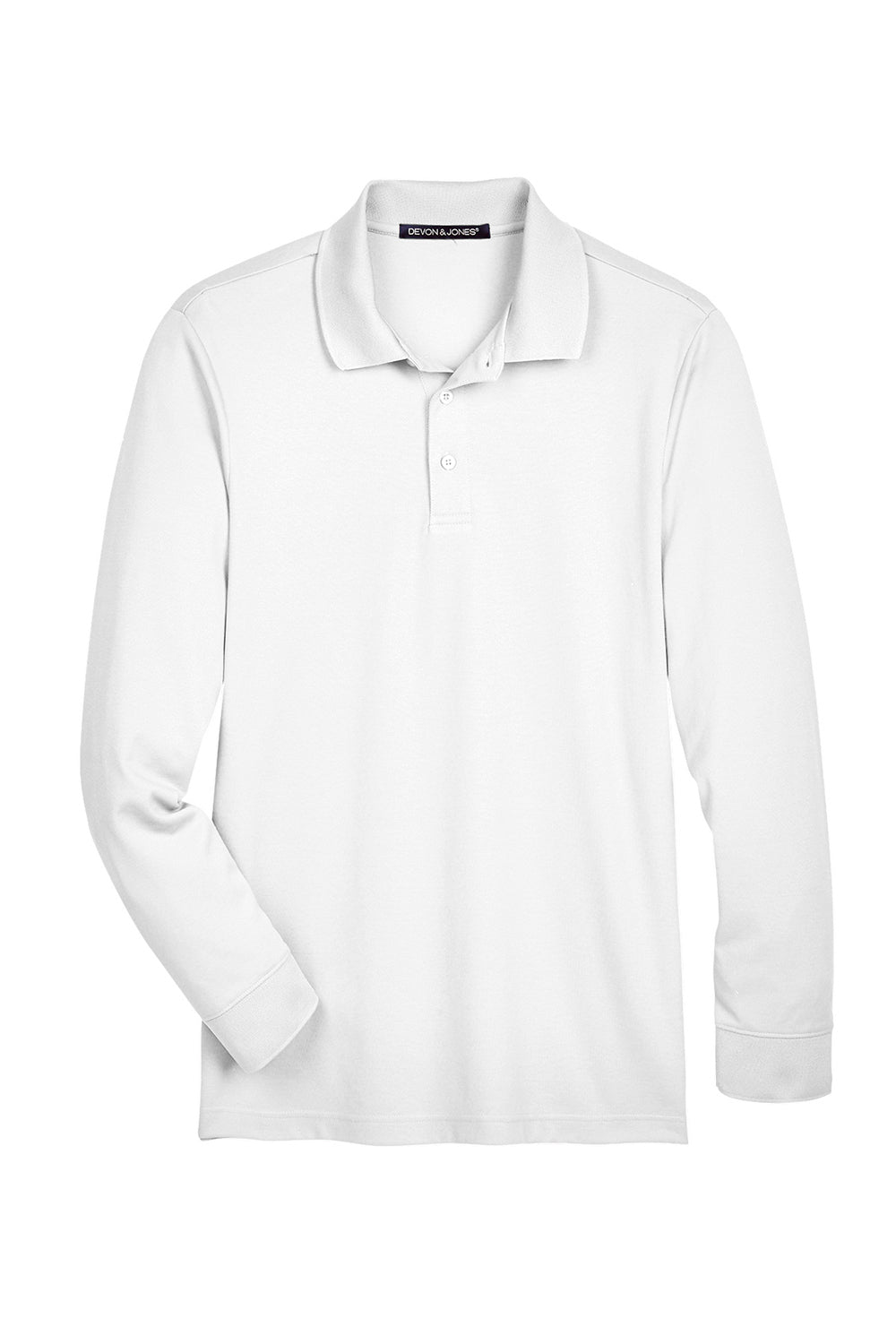 Devon & Jones DG20L/DG20LT Mens CrownLux Performance Moisture Wicking Long Sleeve Polo Shirt White Flat Front