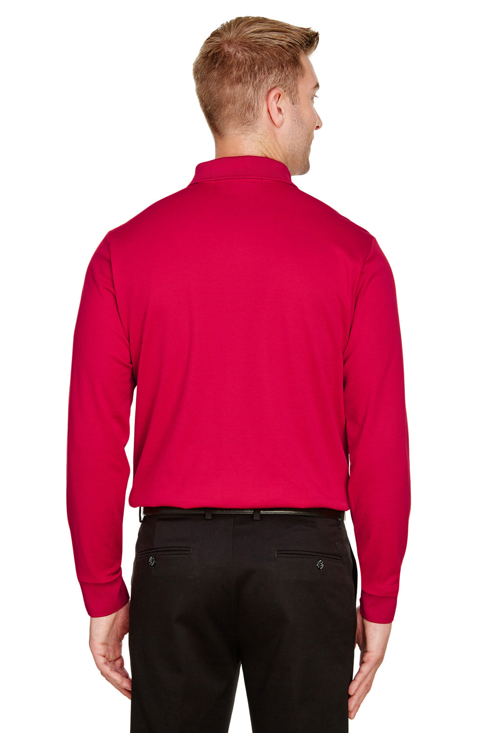 Devon & Jones DG20L/DG20LT Mens CrownLux Performance Moisture Wicking Long Sleeve Polo Shirt Red Model Back