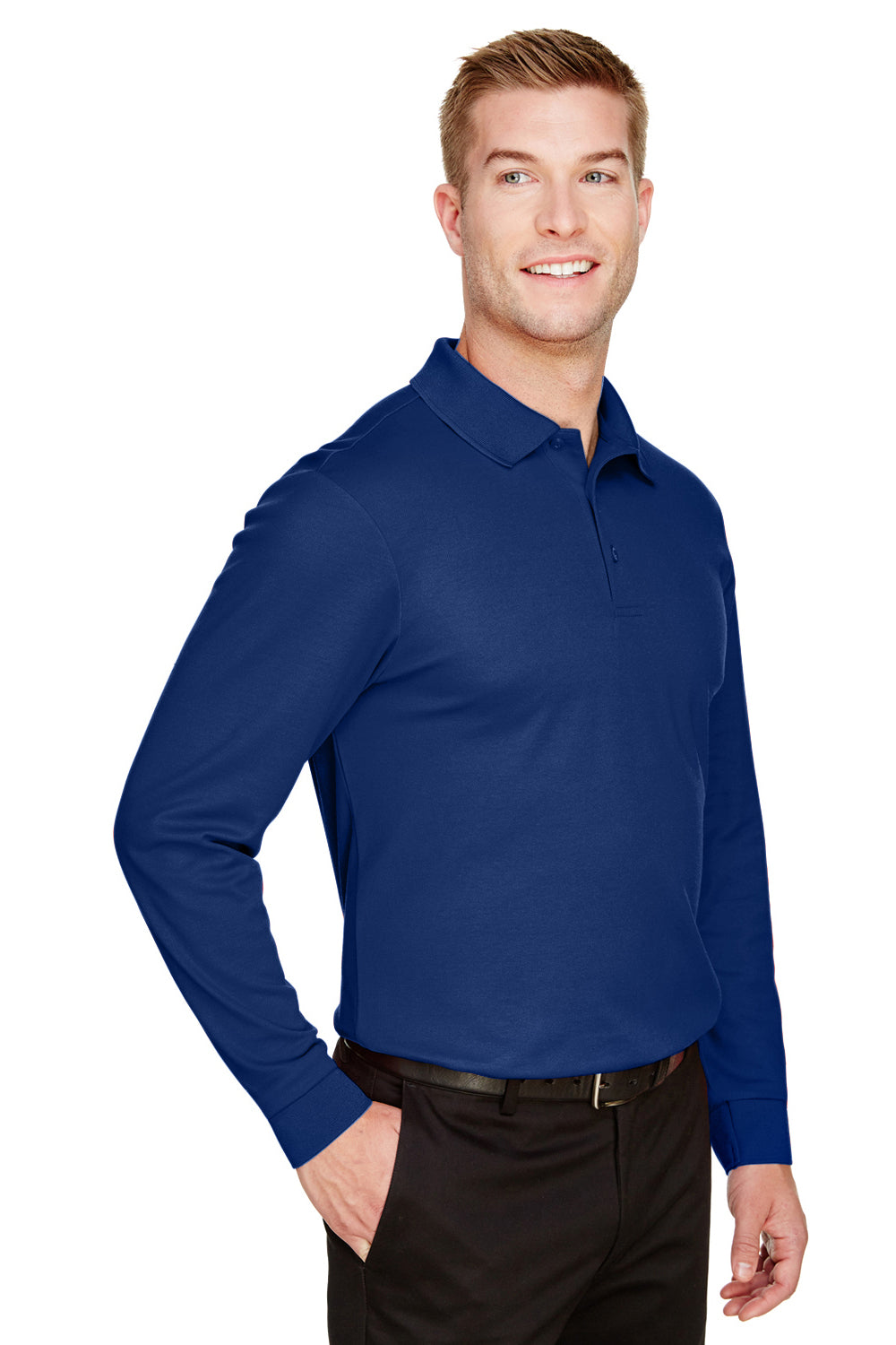 Devon & Jones DG20L/DG20LT Mens CrownLux Performance Moisture Wicking Long Sleeve Polo Shirt True Royal Blue Model 3q