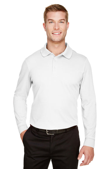 Devon & Jones DG20L/DG20LT Mens CrownLux Performance Moisture Wicking Long Sleeve Polo Shirt White Model Front