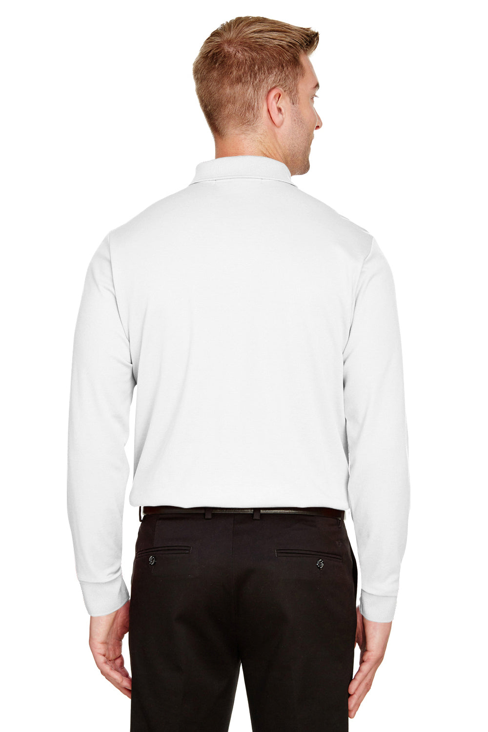 Devon & Jones DG20L/DG20LT Mens CrownLux Performance Moisture Wicking Long Sleeve Polo Shirt White Model Back