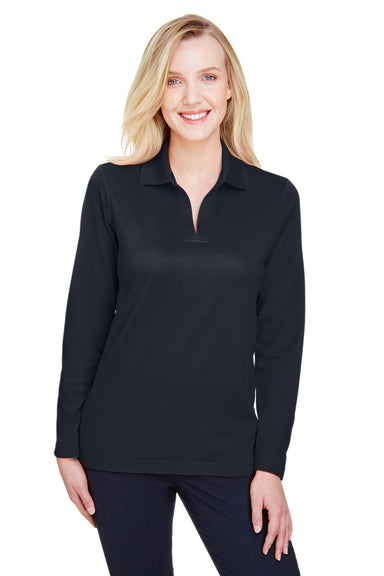 Devon & Jones DG20LW Womens CrownLux Performance Moisture Wicking Long Sleeve Polo Shirt Black Model Front