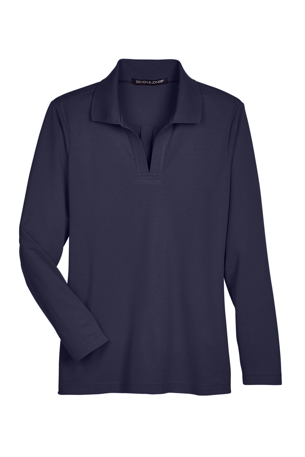 Devon & Jones DG20LW Womens CrownLux Performance Moisture Wicking Long Sleeve Polo Shirt Navy Blue Flat Front