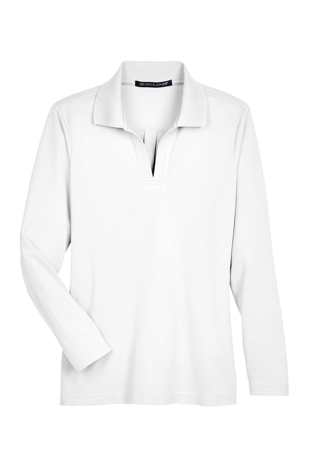 Devon & Jones DG20LW Womens CrownLux Performance Moisture Wicking Long Sleeve Polo Shirt White Flat Front