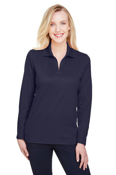 Devon & Jones DG20LW Womens CrownLux Performance Moisture Wicking Long Sleeve Polo Shirt Navy Blue Model Front