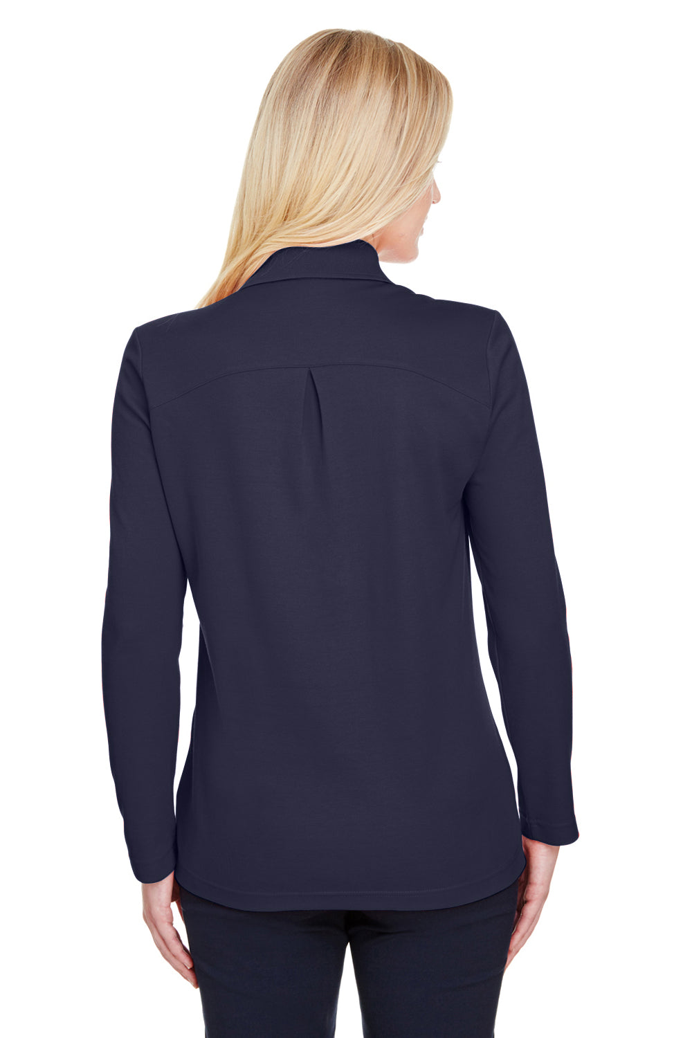 Devon & Jones DG20LW Womens CrownLux Performance Moisture Wicking Long Sleeve Polo Shirt Navy Blue Model Back