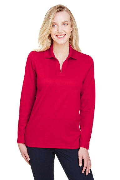 Devon & Jones DG20LW Womens CrownLux Performance Moisture Wicking Long Sleeve Polo Shirt Red Model Front