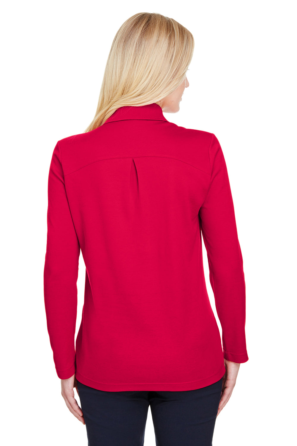 Devon & Jones DG20LW Womens CrownLux Performance Moisture Wicking Long Sleeve Polo Shirt Red Model Back