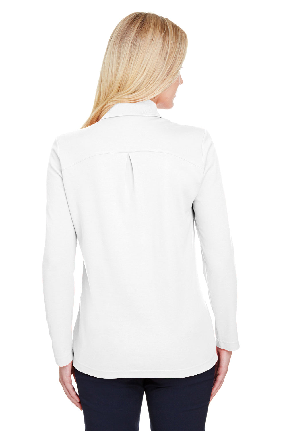 Devon & Jones DG20LW Womens CrownLux Performance Moisture Wicking Long Sleeve Polo Shirt White Model Back