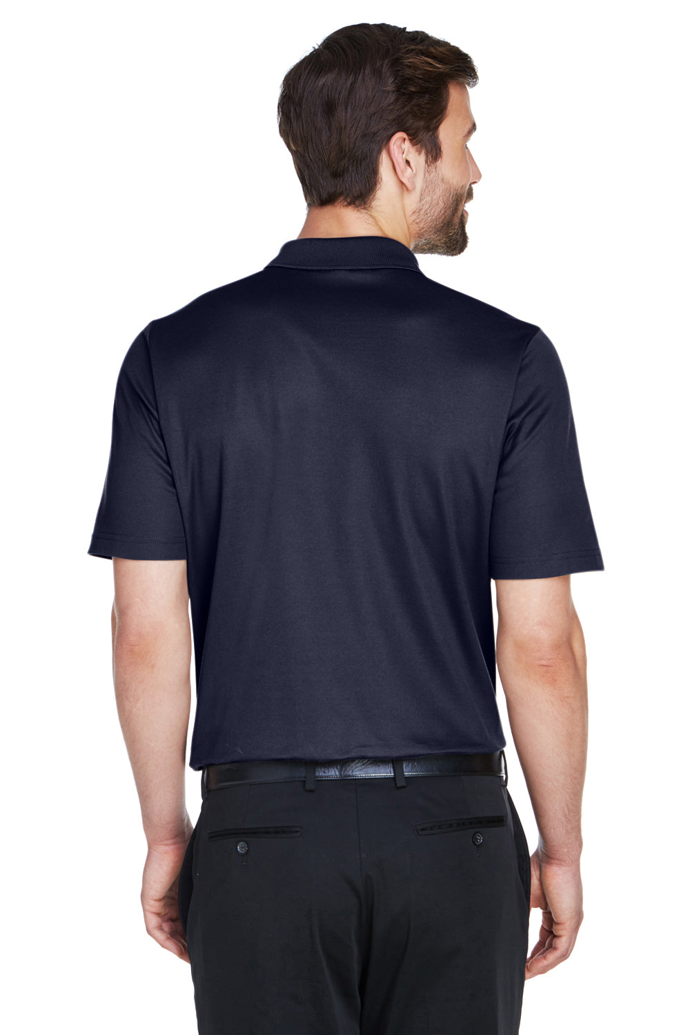 Devon & Jones DG20/DG20T Mens CrownLux Performance Moisture Wicking Short Sleeve Polo Shirt Navy Blue Model Back