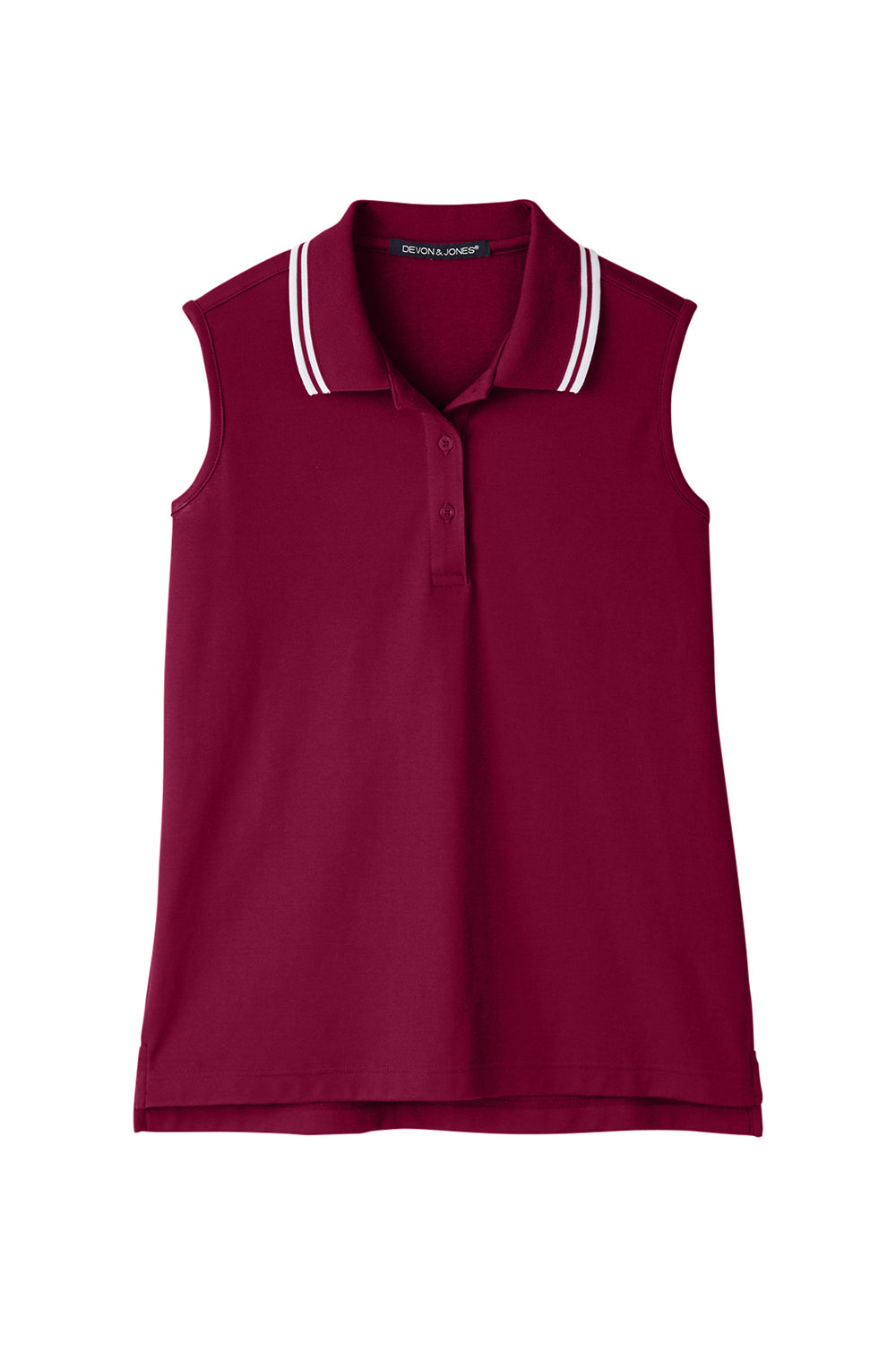 Devon & Jones DG20SW Womens CrownLux Performance Moisture Wicking Sleeveless Polo Shirt Burgundy/White Flat Front