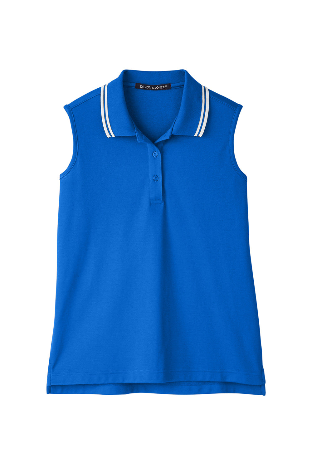 Devon & Jones DG20SW Womens CrownLux Performance Moisture Wicking Sleeveless Polo Shirt French Blue/White Flat Front