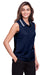 Devon & Jones DG20SW Womens CrownLux Performance Moisture Wicking Sleeveless Polo Shirt Navy Blue/White Model 3q