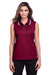 Devon & Jones DG20SW Womens CrownLux Performance Moisture Wicking Sleeveless Polo Shirt Burgundy/White Model Front