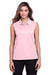 Devon & Jones DG20SW Womens CrownLux Performance Moisture Wicking Sleeveless Polo Shirt Pink/White Model Front