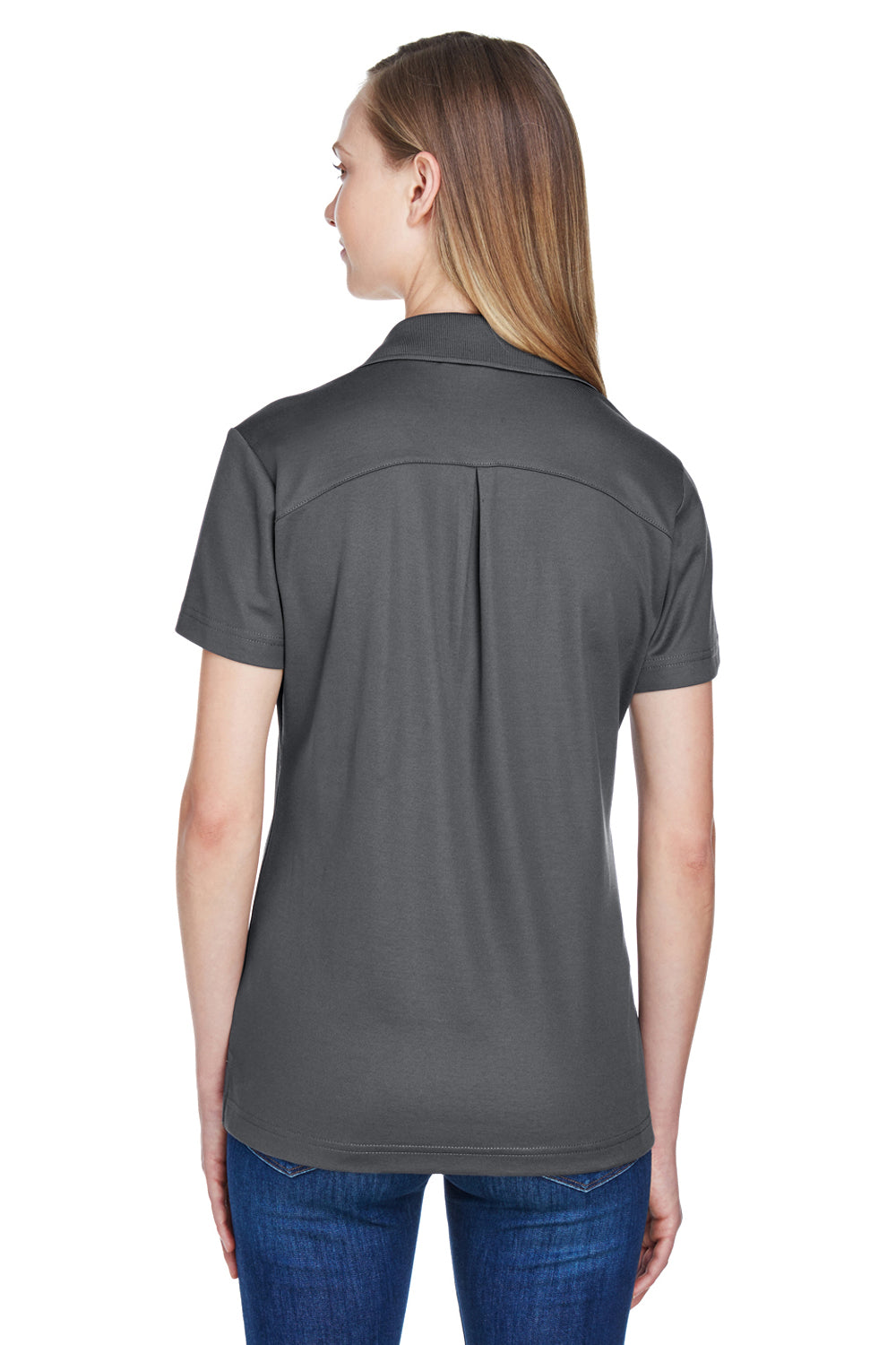 Devon & Jones DG20W Womens CrownLux Performance Moisture Wicking Short Sleeve Polo Shirt Graphite Grey Model Back