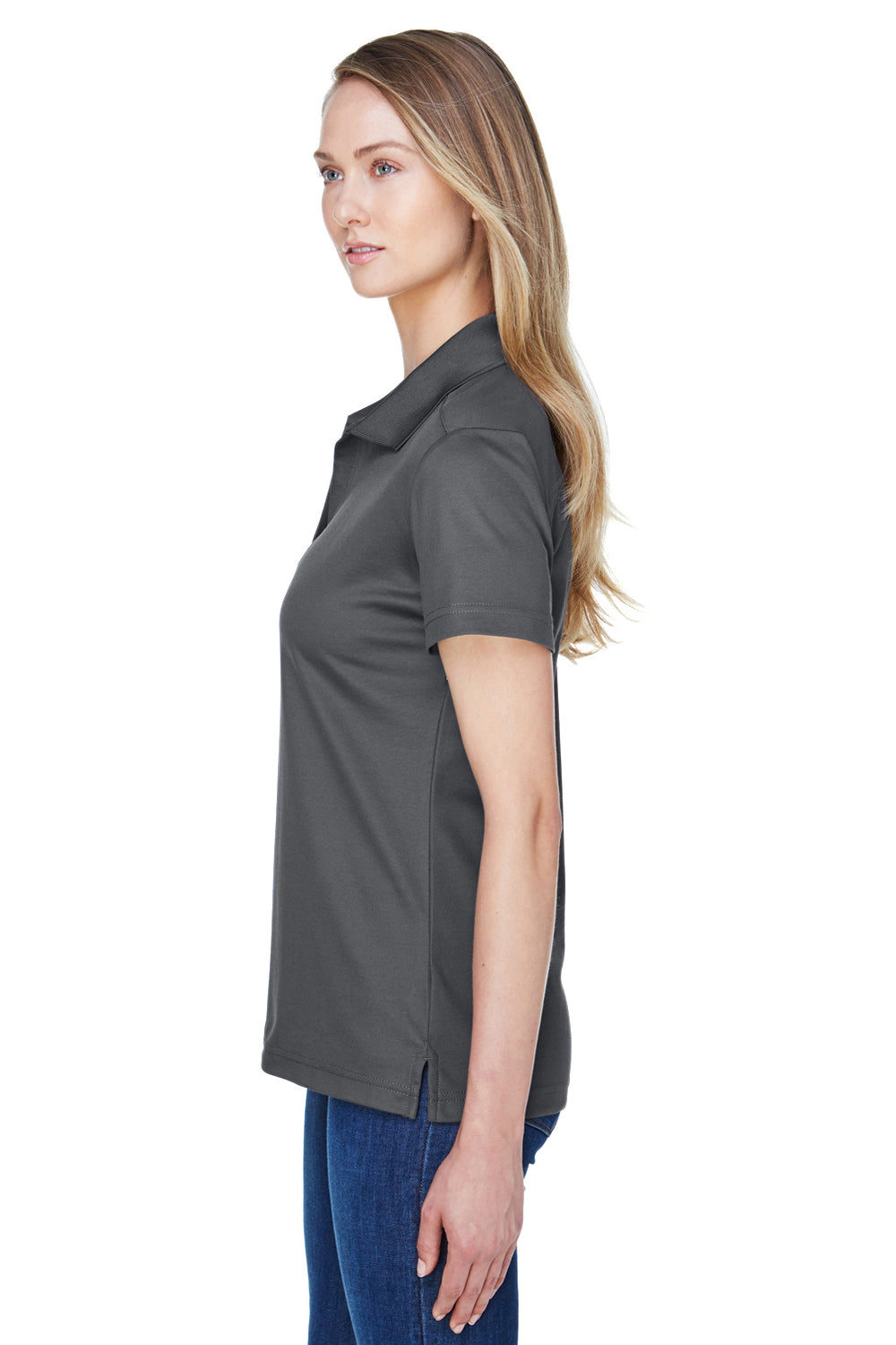 Devon & Jones DG20W Womens CrownLux Performance Moisture Wicking Short Sleeve Polo Shirt Graphite Grey Model Side