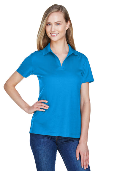 Devon & Jones DG20W Womens CrownLux Performance Moisture Wicking Short Sleeve Polo Shirt Ocean Blue Model Front