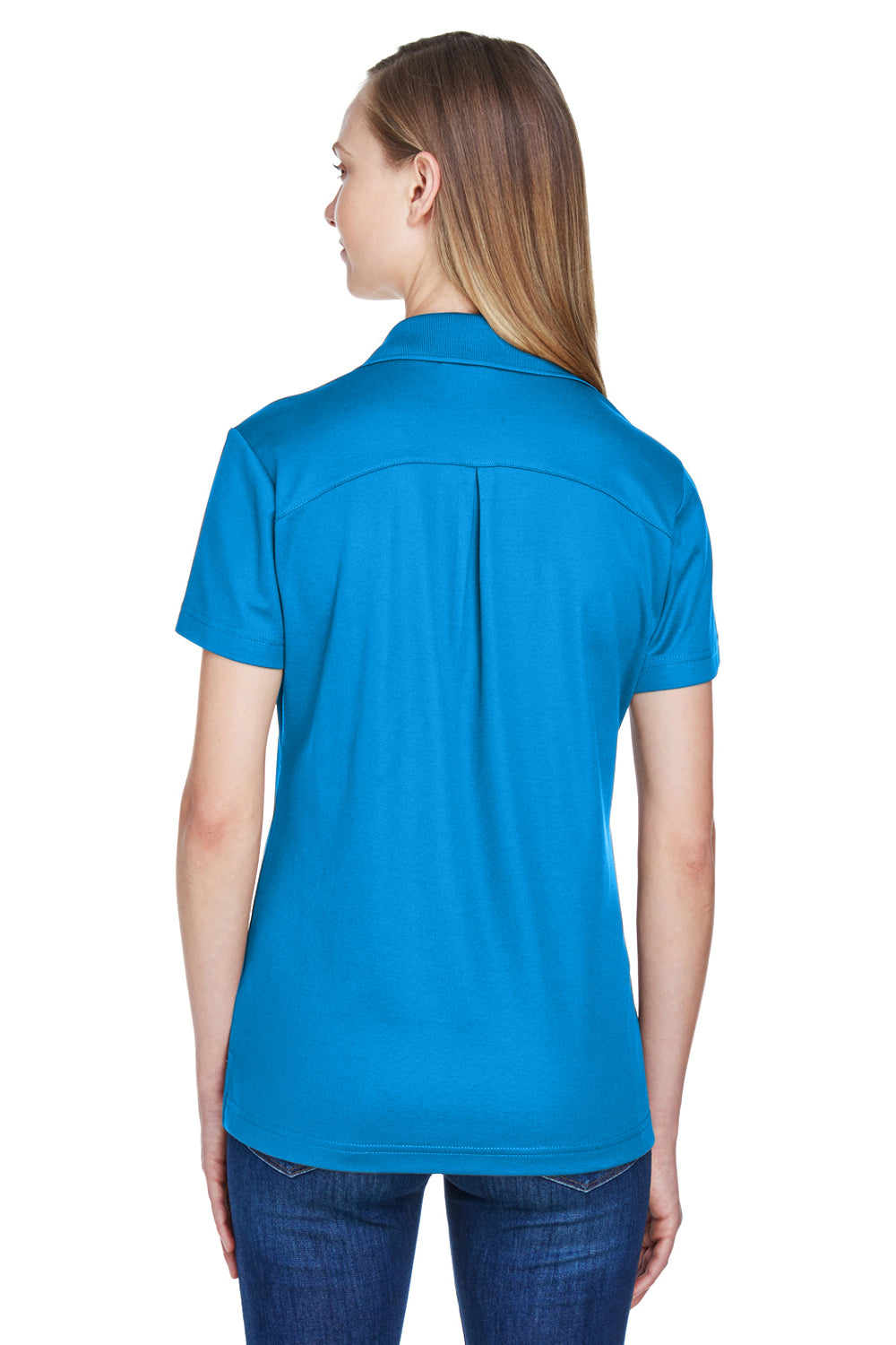 Devon & Jones DG20W Womens CrownLux Performance Moisture Wicking Short Sleeve Polo Shirt Ocean Blue Model Back