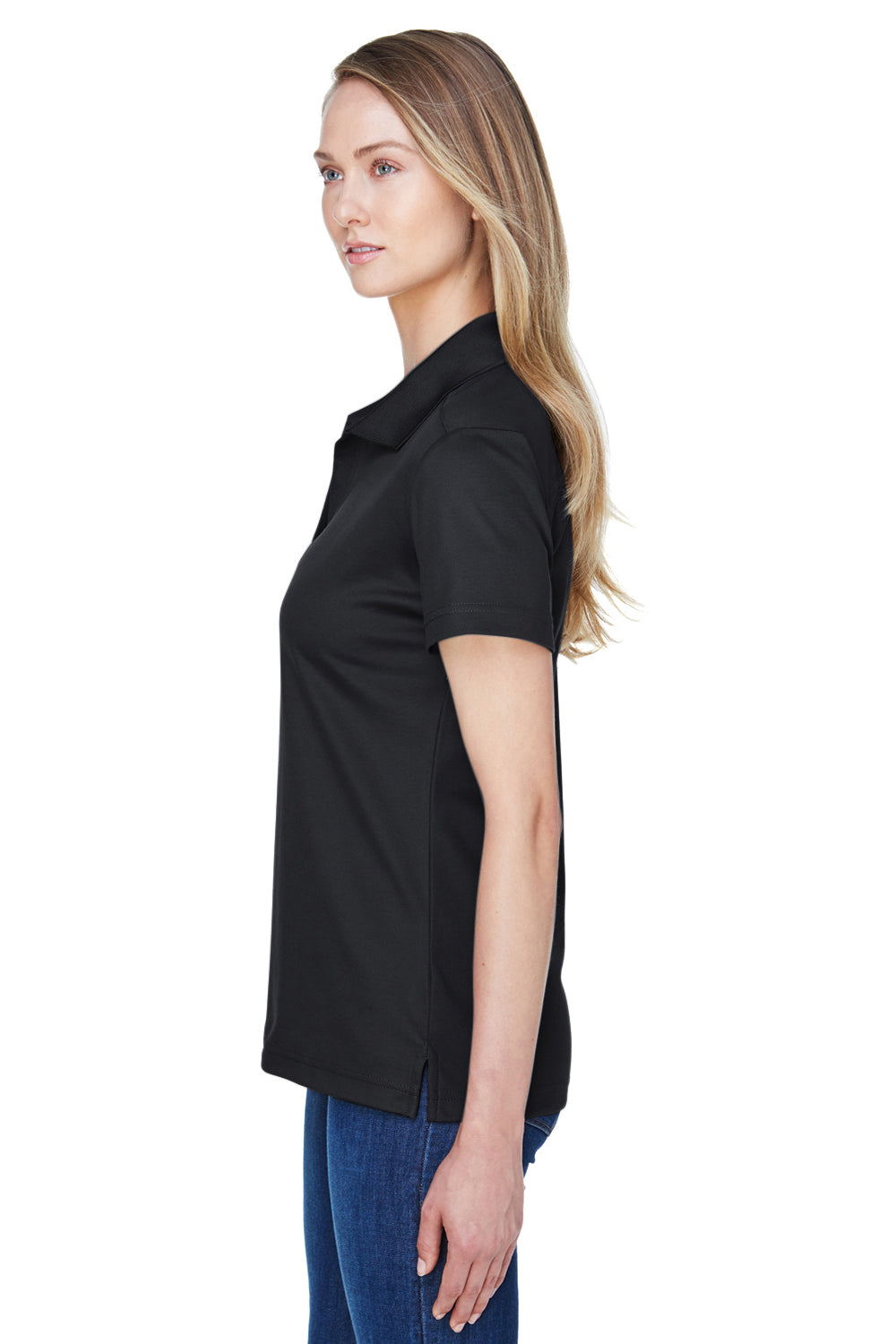 Devon & Jones DG20W Womens CrownLux Performance Moisture Wicking Short Sleeve Polo Shirt Black Model Side