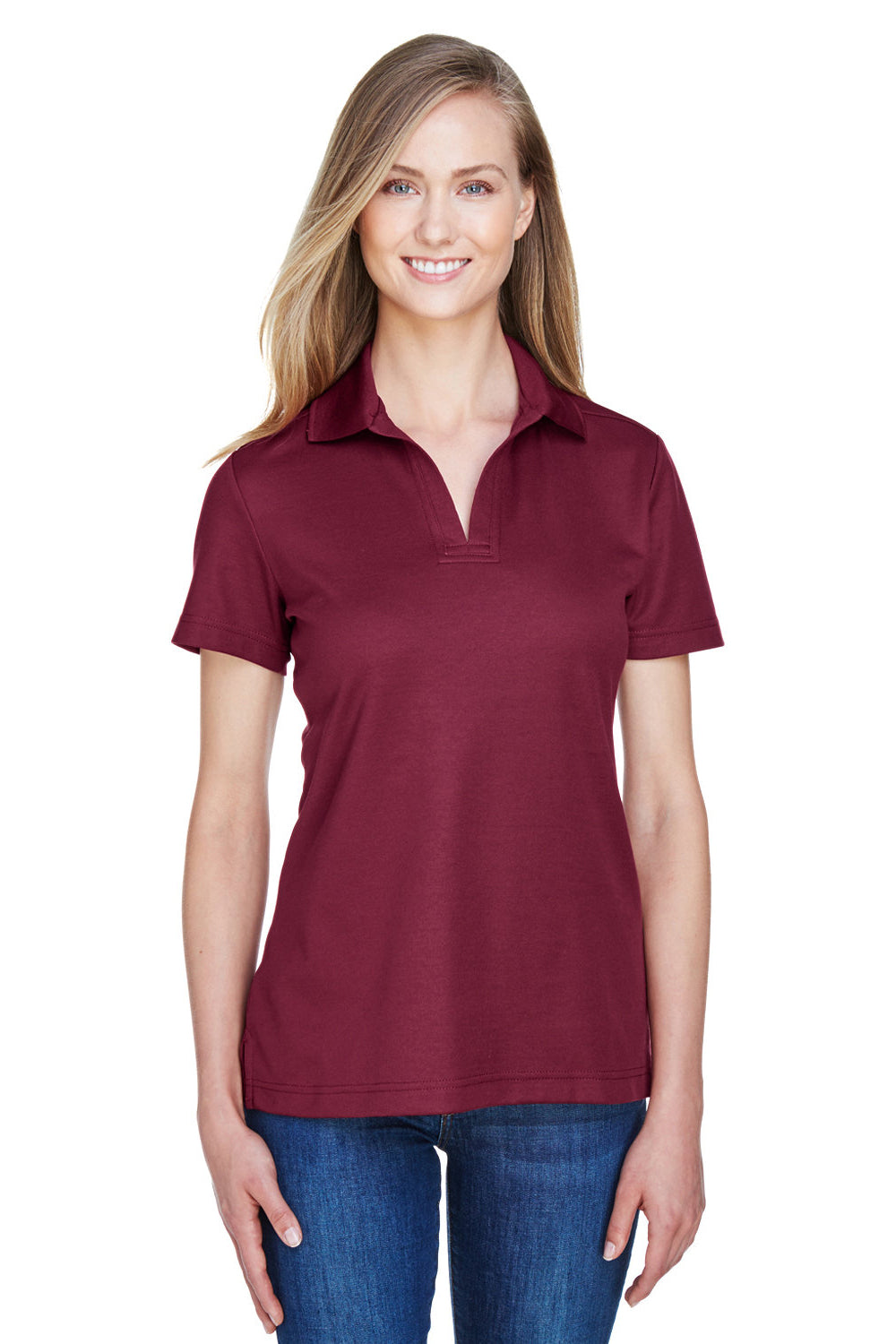 Devon & Jones DG20W Womens CrownLux Performance Moisture Wicking Short Sleeve Polo Shirt Burgundy Model Front