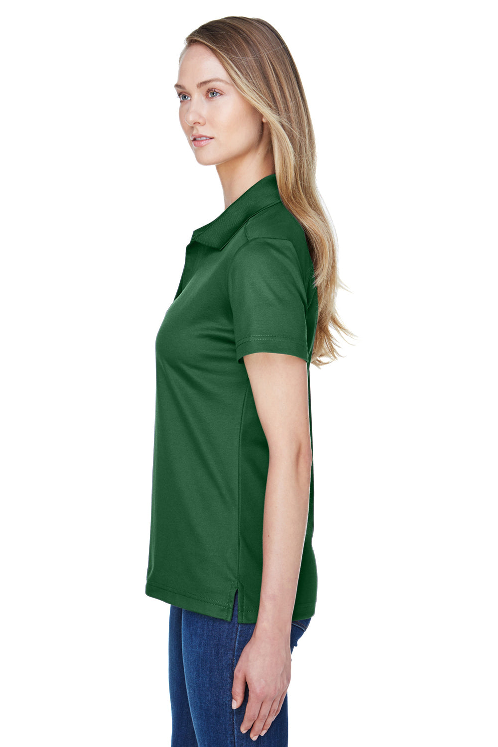 Devon & Jones DG20W Womens CrownLux Performance Moisture Wicking Short Sleeve Polo Shirt Forest Green Model Side