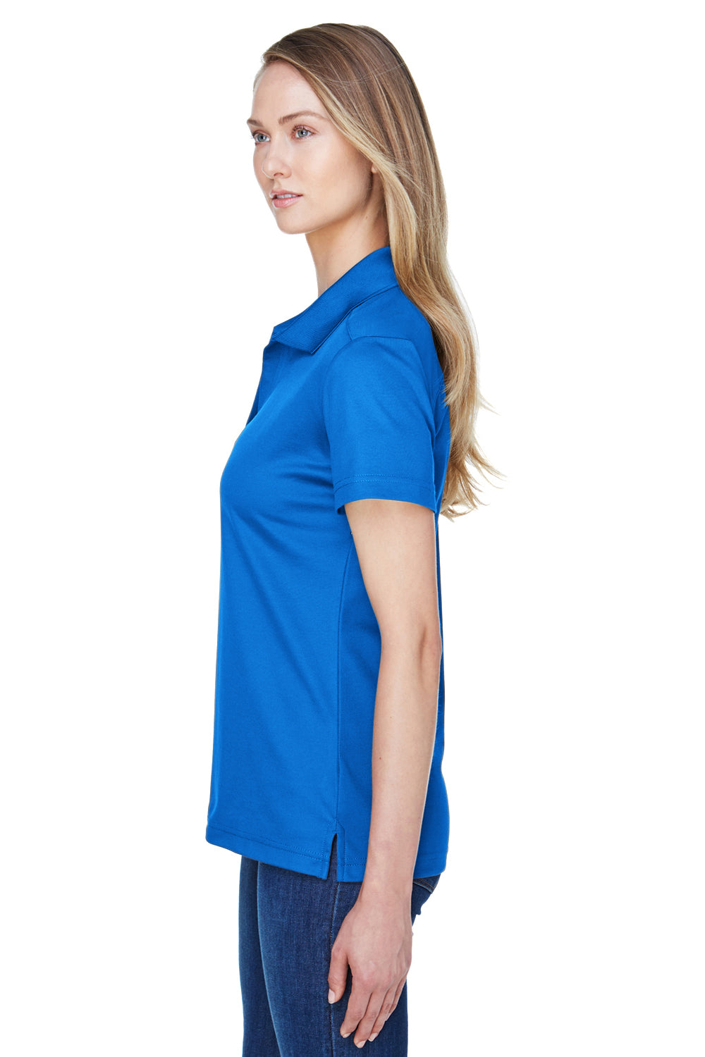 Devon & Jones DG20W Womens CrownLux Performance Moisture Wicking Short Sleeve Polo Shirt French Blue Model Side