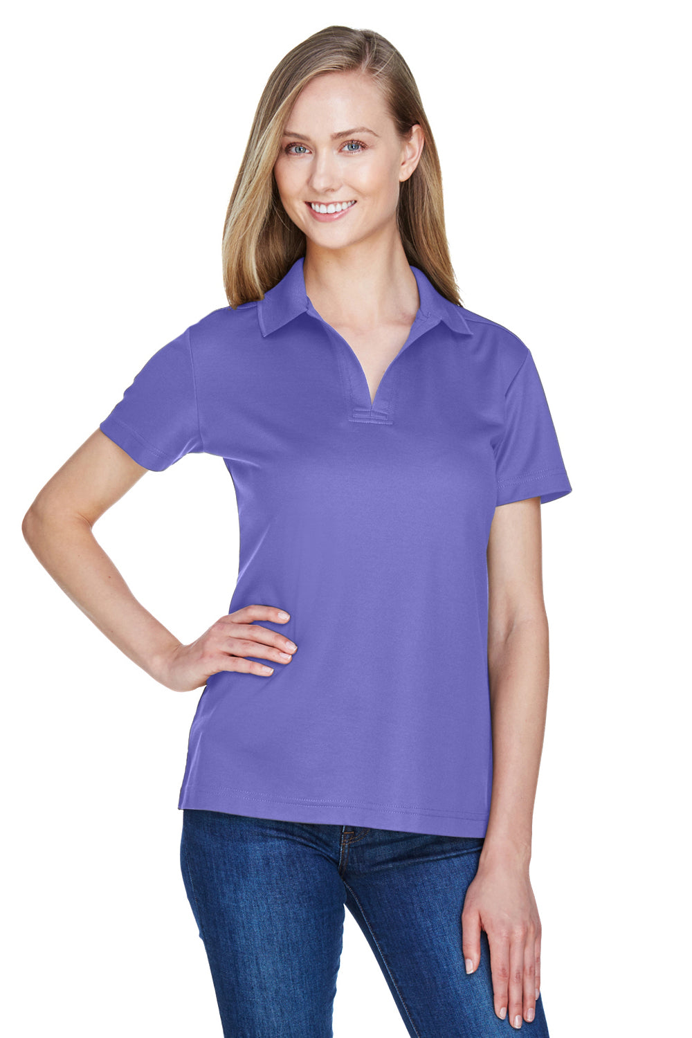 Devon & Jones DG20W Womens CrownLux Performance Moisture Wicking Short Sleeve Polo Shirt Grape Purple Model Front