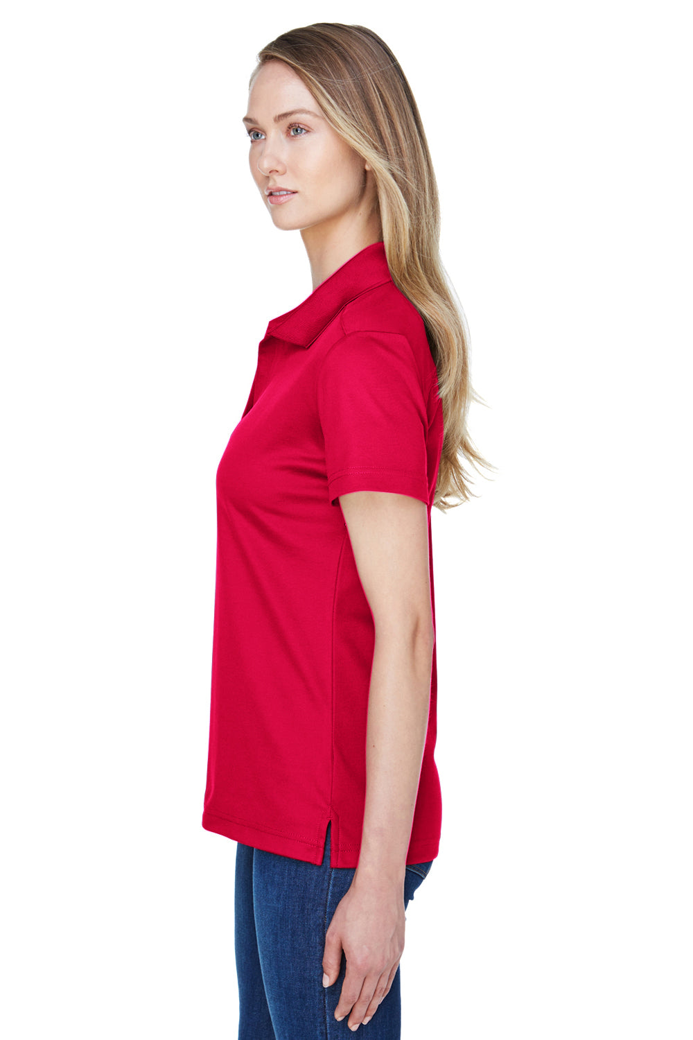 Devon & Jones DG20W Womens CrownLux Performance Moisture Wicking Short Sleeve Polo Shirt Red Model Side