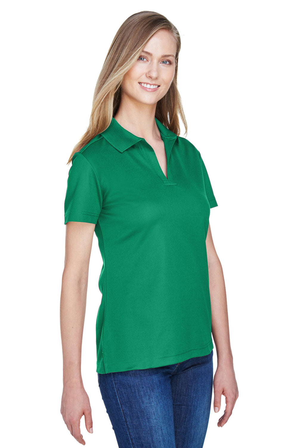 Devon & Jones DG20W Womens CrownLux Performance Moisture Wicking Short Sleeve Polo Shirt Kelly Green Model 3q