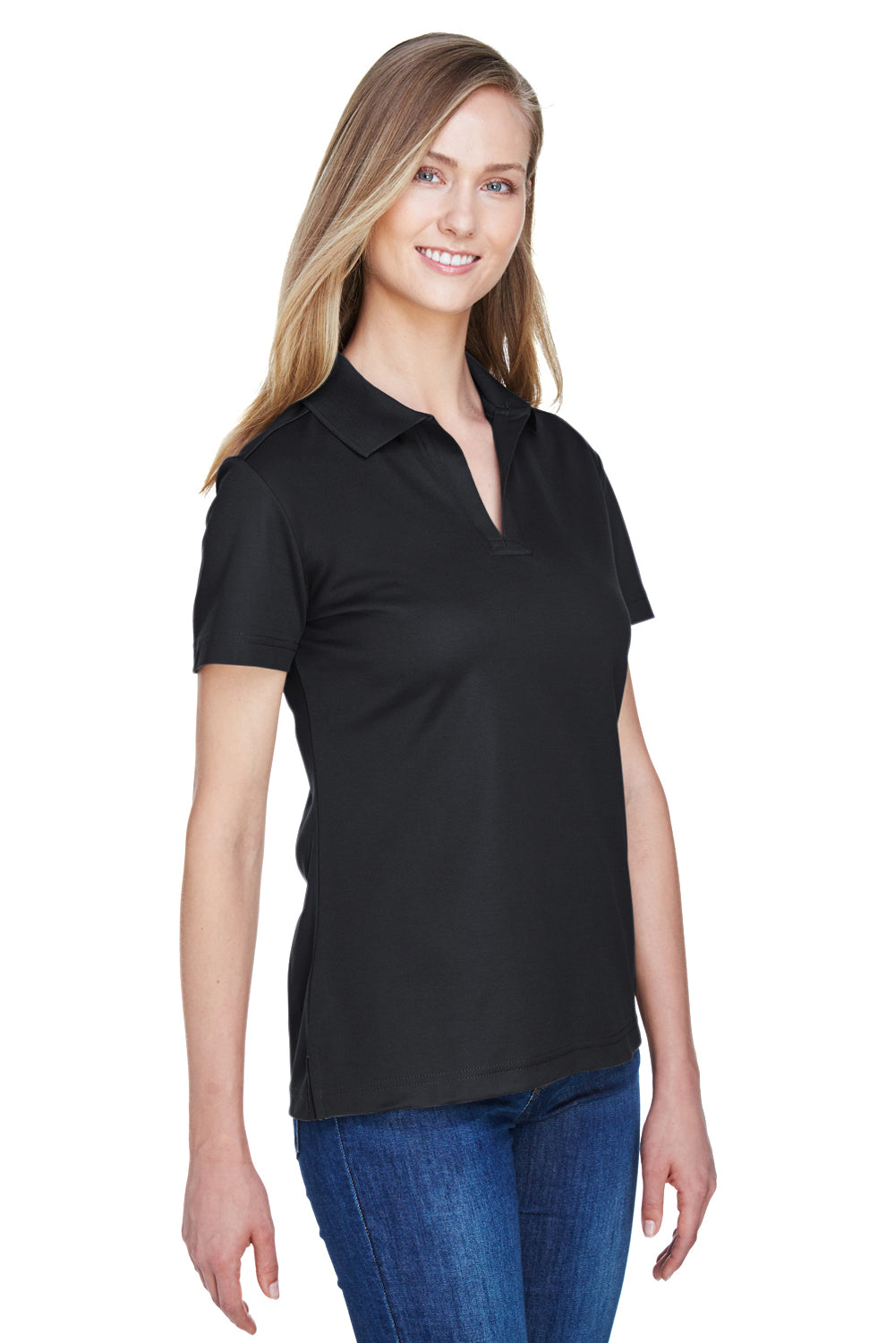 Devon & Jones DG20W Womens CrownLux Performance Moisture Wicking Short Sleeve Polo Shirt Black Model 3q