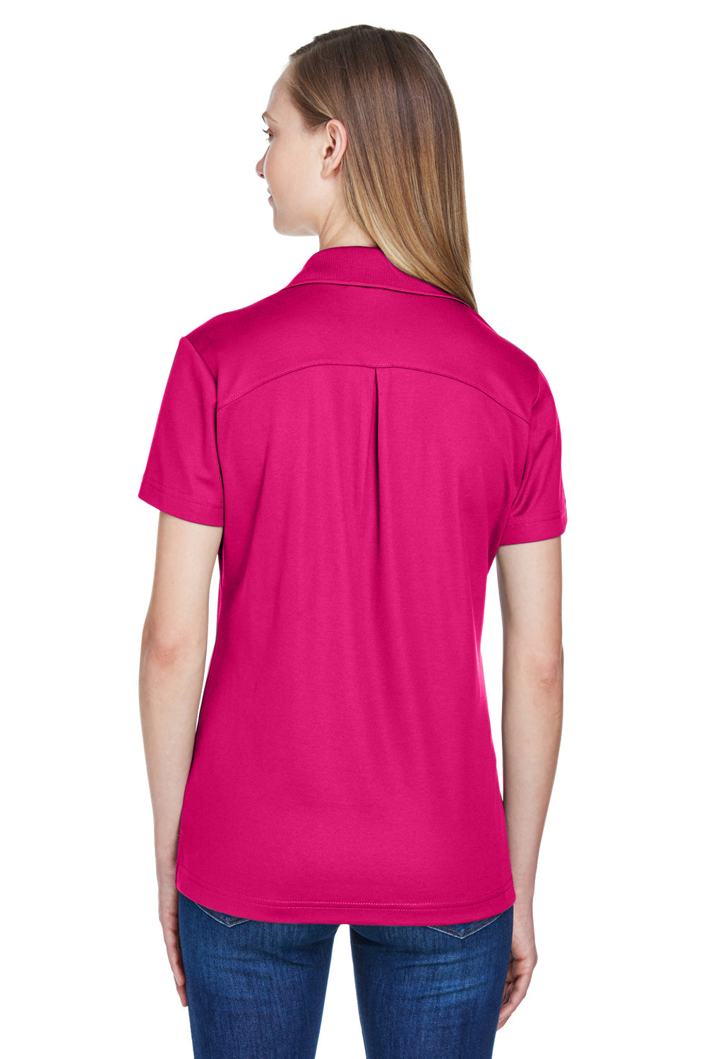 Devon & Jones DG20W Womens CrownLux Performance Moisture Wicking Short Sleeve Polo Shirt Crown Raspberry Pink Model Back