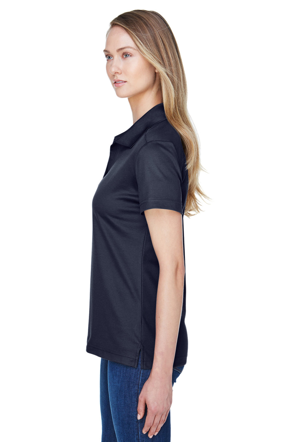 Devon & Jones DG20W Womens CrownLux Performance Moisture Wicking Short Sleeve Polo Shirt Navy Blue Model Side