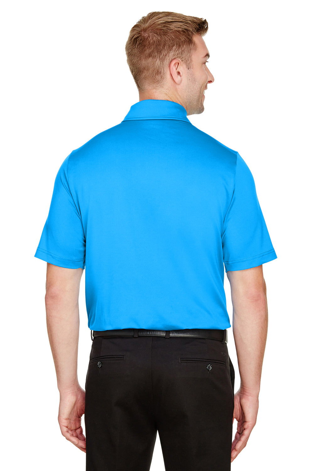 Devon & Jones DG21 Mens CrownLux Range Flex Performance Moisture Wicking Short Sleeve Polo Shirt Ocean Blue Model Back