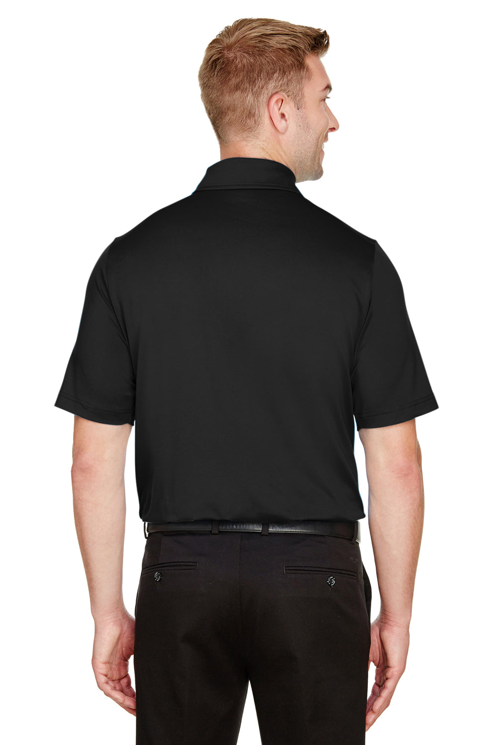 Devon & Jones DG21 Mens CrownLux Range Flex Performance Moisture Wicking Short Sleeve Polo Shirt Black Model Back