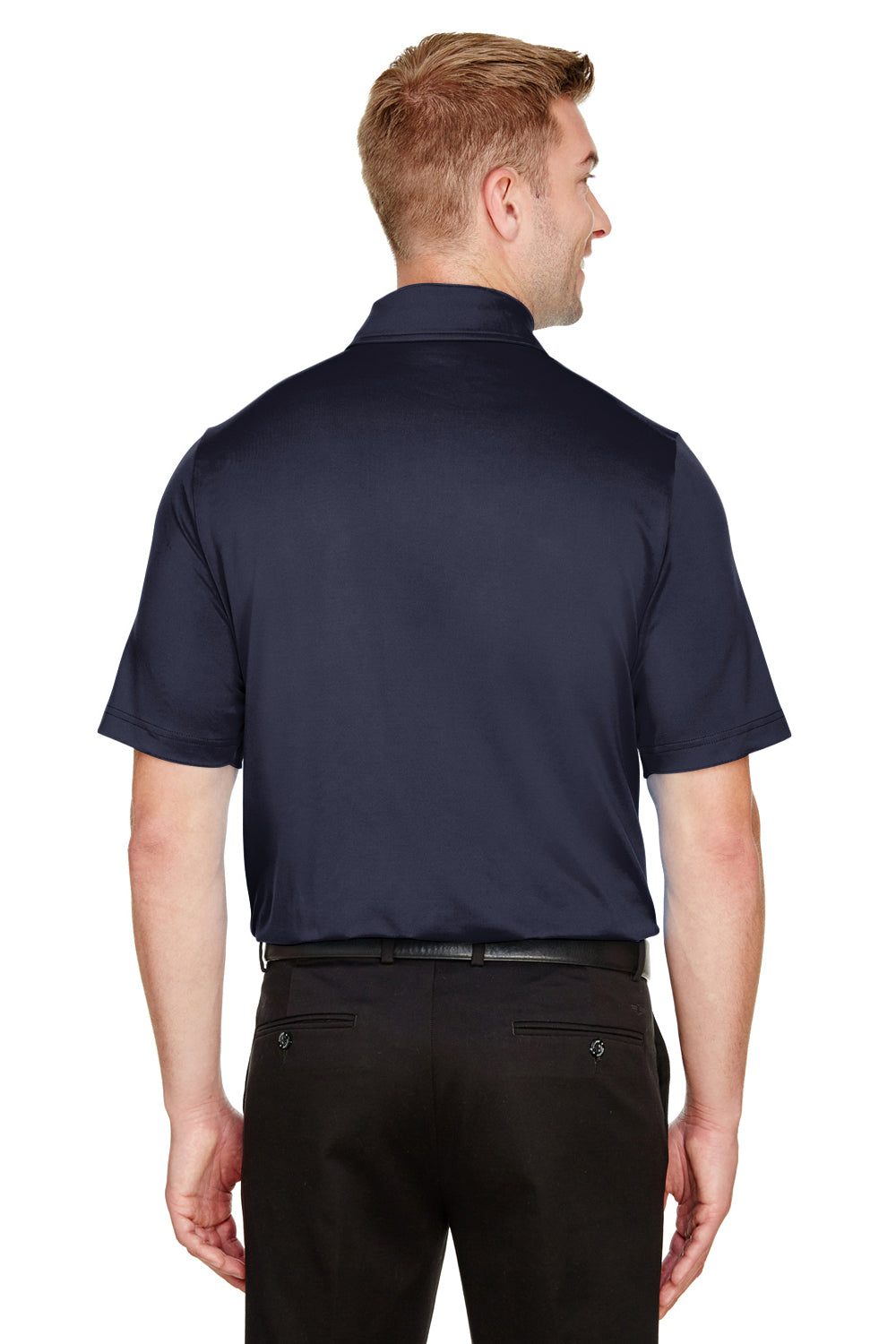 Devon & Jones DG21 Mens CrownLux Range Flex Performance Moisture Wicking Short Sleeve Polo Shirt Navy Blue Model Back