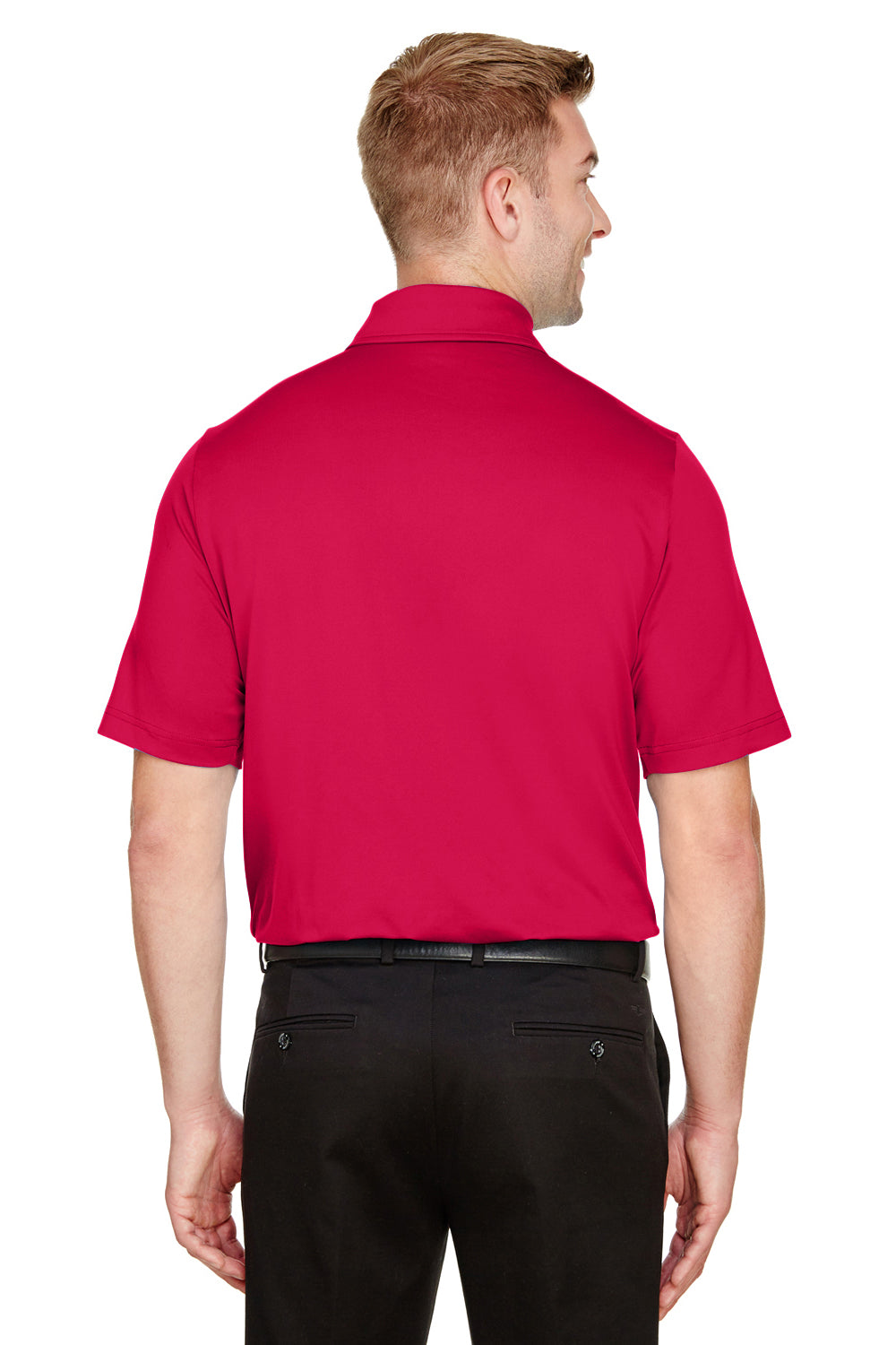 Devon & Jones DG21 Mens CrownLux Range Flex Performance Moisture Wicking Short Sleeve Polo Shirt Red Model Back