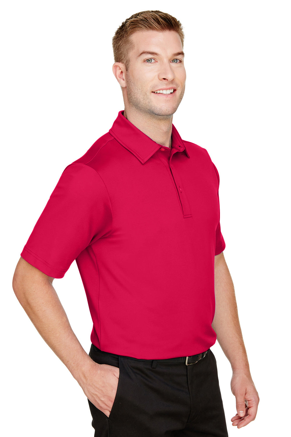 Devon & Jones DG21 Mens CrownLux Range Flex Performance Moisture Wicking Short Sleeve Polo Shirt Red Model 3q