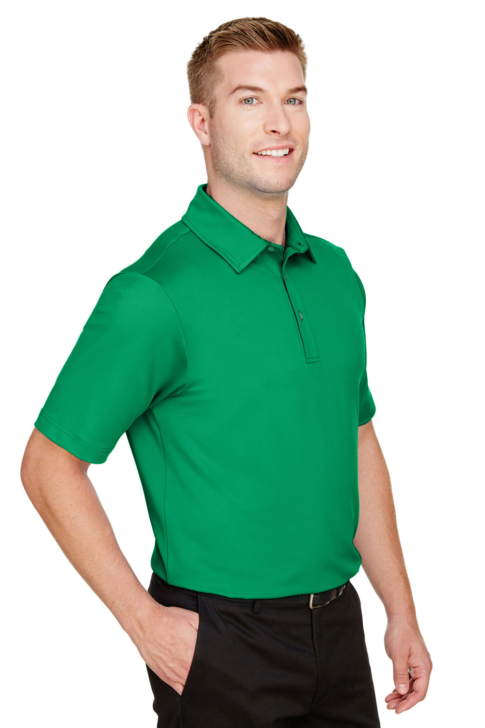 Devon & Jones DG21 Mens CrownLux Range Flex Performance Moisture Wicking Short Sleeve Polo Shirt Kelly Green Model 3q