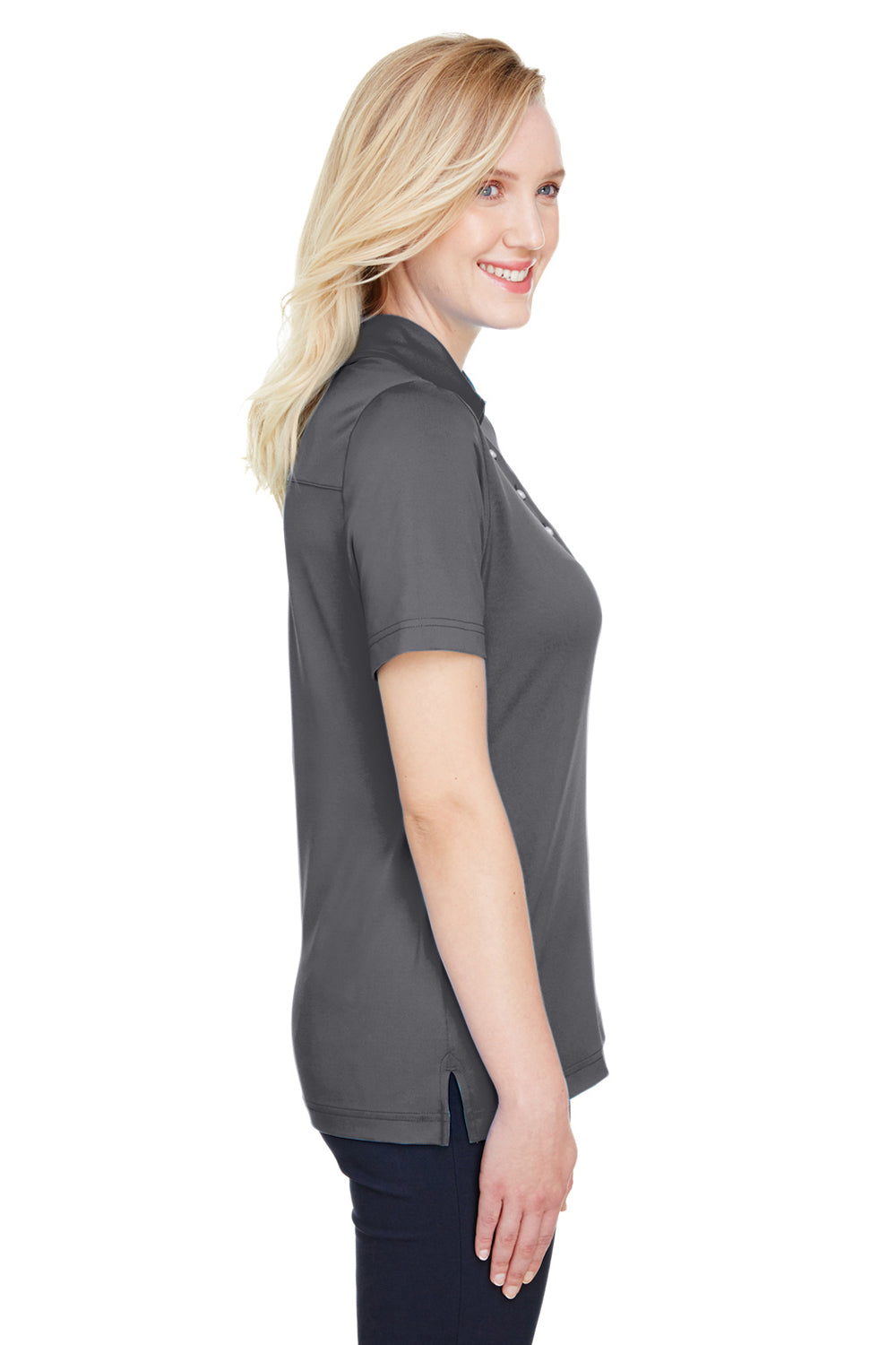 Devon & Jones DG21W Womens CrownLux Range Flex Performance Moisture Wicking Short Sleeve Polo Shirt Graphite Grey Model Side