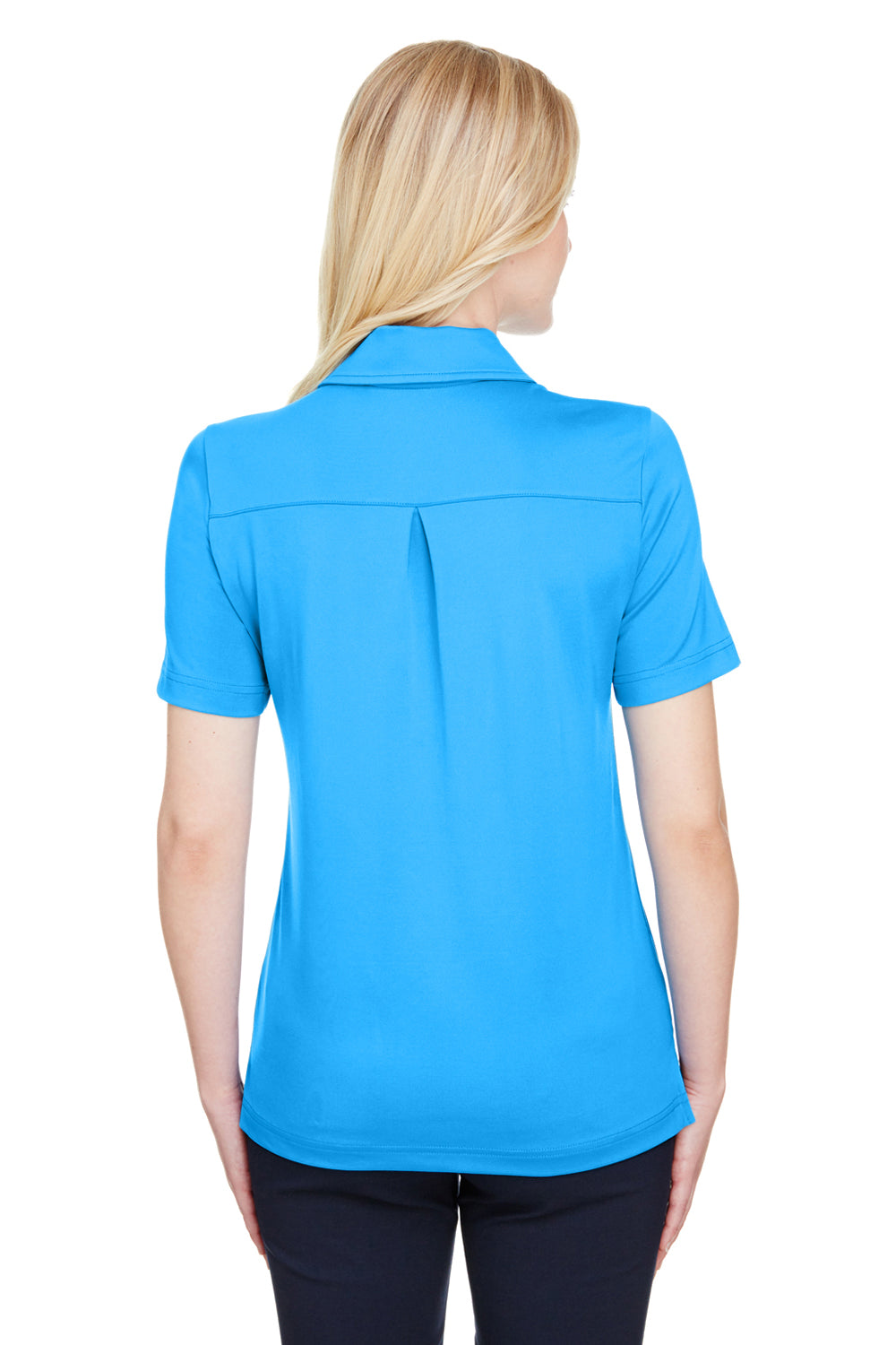 Devon & Jones DG21W Womens CrownLux Range Flex Performance Moisture Wicking Short Sleeve Polo Shirt Ocean Blue Model Back