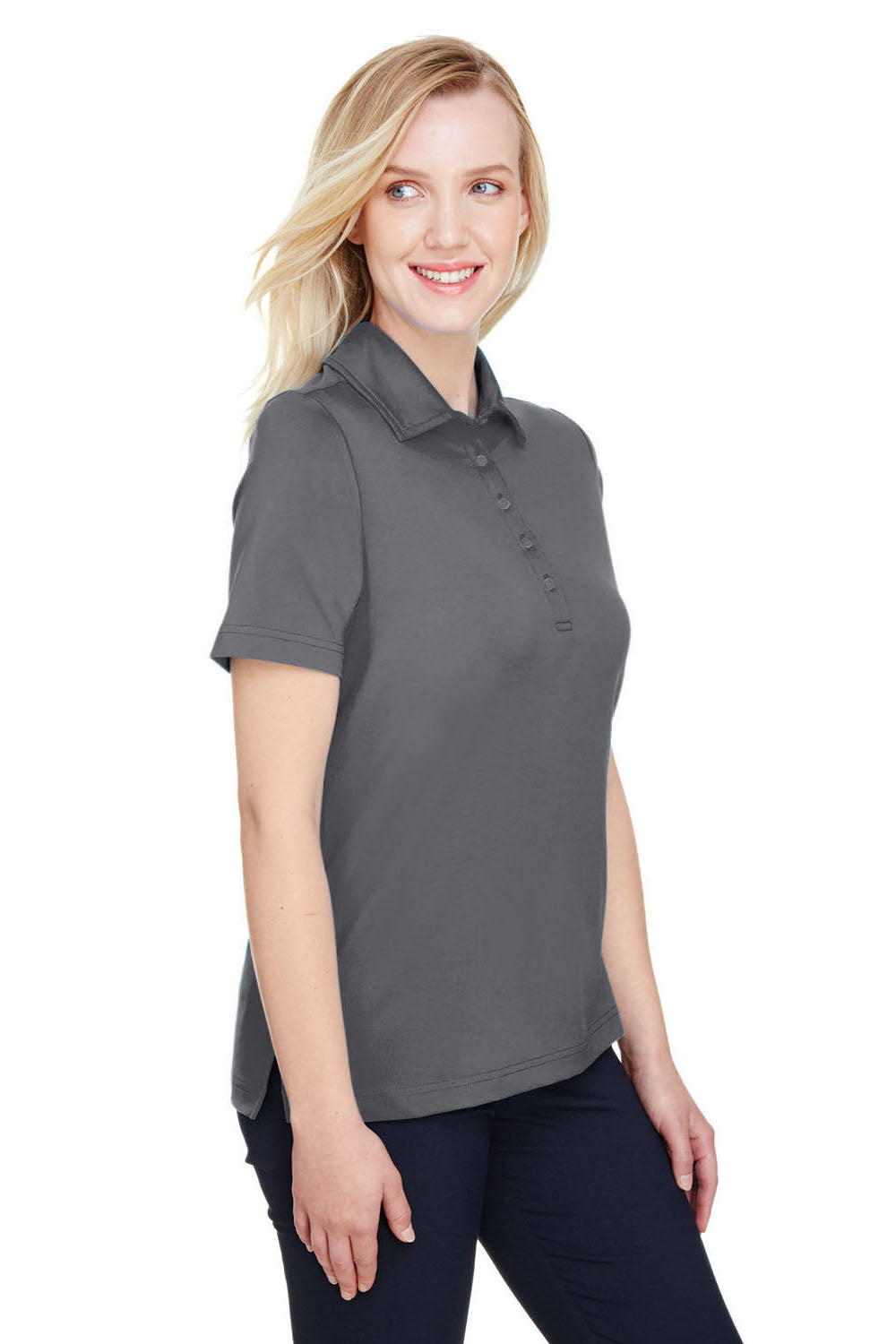 Devon & Jones DG21W Womens CrownLux Range Flex Performance Moisture Wicking Short Sleeve Polo Shirt Graphite Grey Model 3q