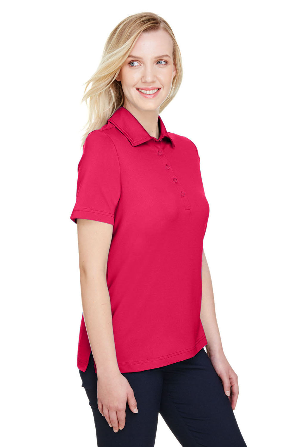 Devon & Jones DG21W Womens CrownLux Range Flex Performance Moisture Wicking Short Sleeve Polo Shirt Red Model 3q