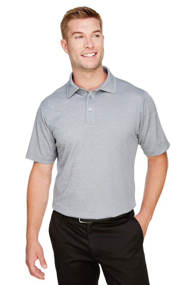 Devon & Jones DG22 Mens CrownLux Address Melange Performance Moisture Wicking Short Sleeve Polo Shirt Heather Grey Model Front