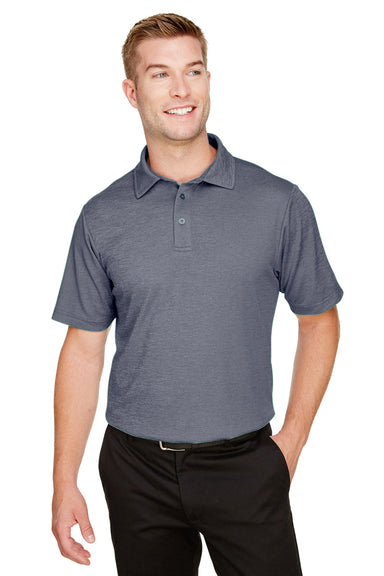 Devon & Jones DG22 Mens CrownLux Address Melange Performance Moisture Wicking Short Sleeve Polo Shirt Heather Navy Blue Model Front