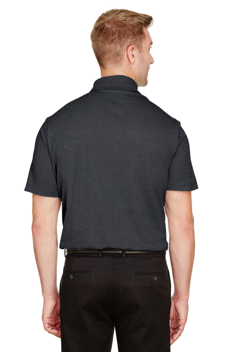 Devon & Jones DG22 Mens CrownLux Address Melange Performance Moisture Wicking Short Sleeve Polo Shirt Heather Black Model Back